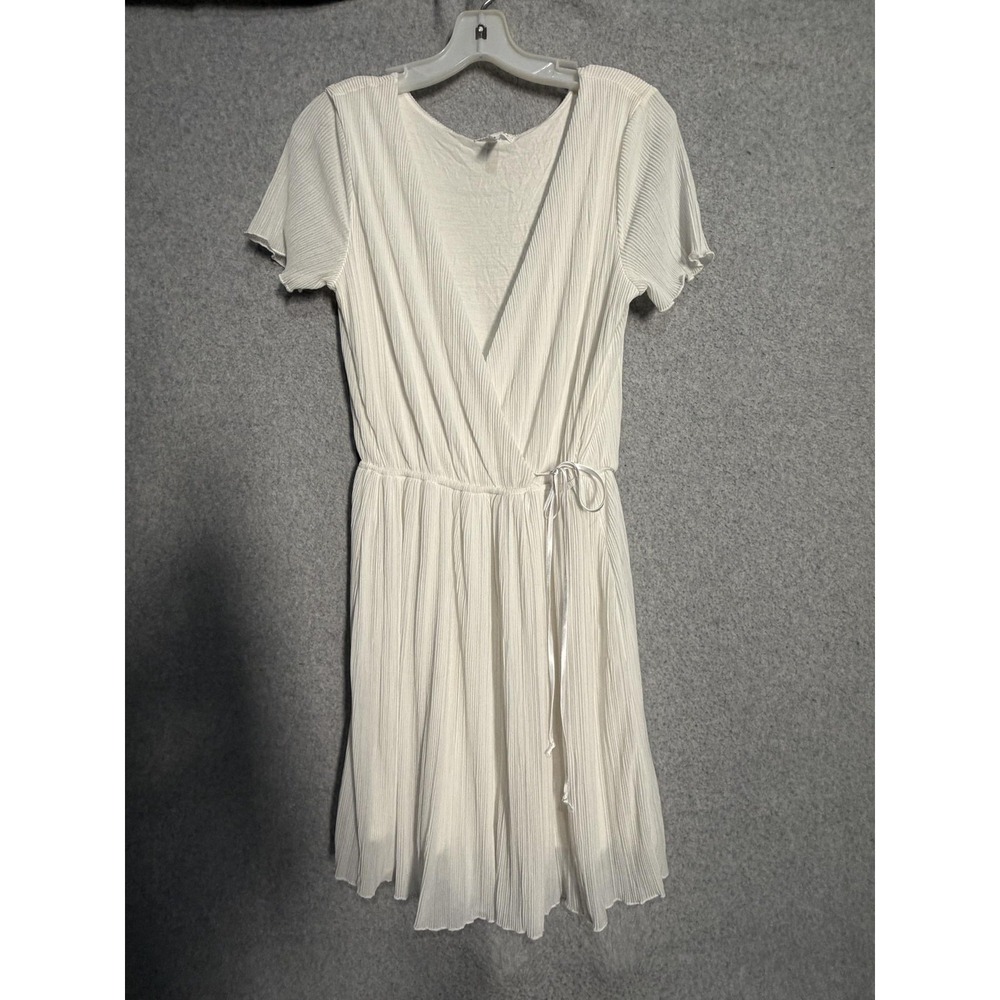Leith Dress Womens M White Pleated Wrap Fit & Flare‎ Chiffon Mini Lined